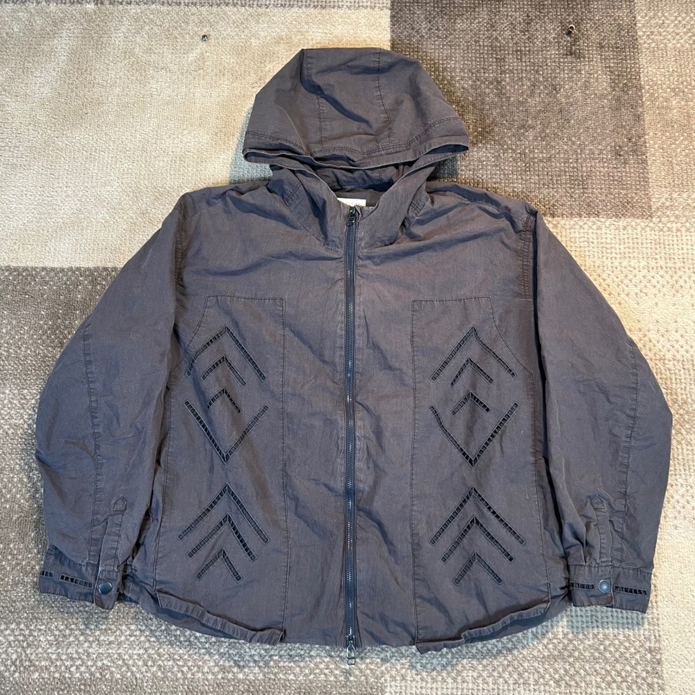Siqin Charcoal Grey Hooded Cotten Jacket Embroidered Lagenlook Gorpcore Women M